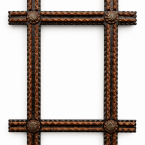 Antique Tramp Art Carved Wood Mirror Frame